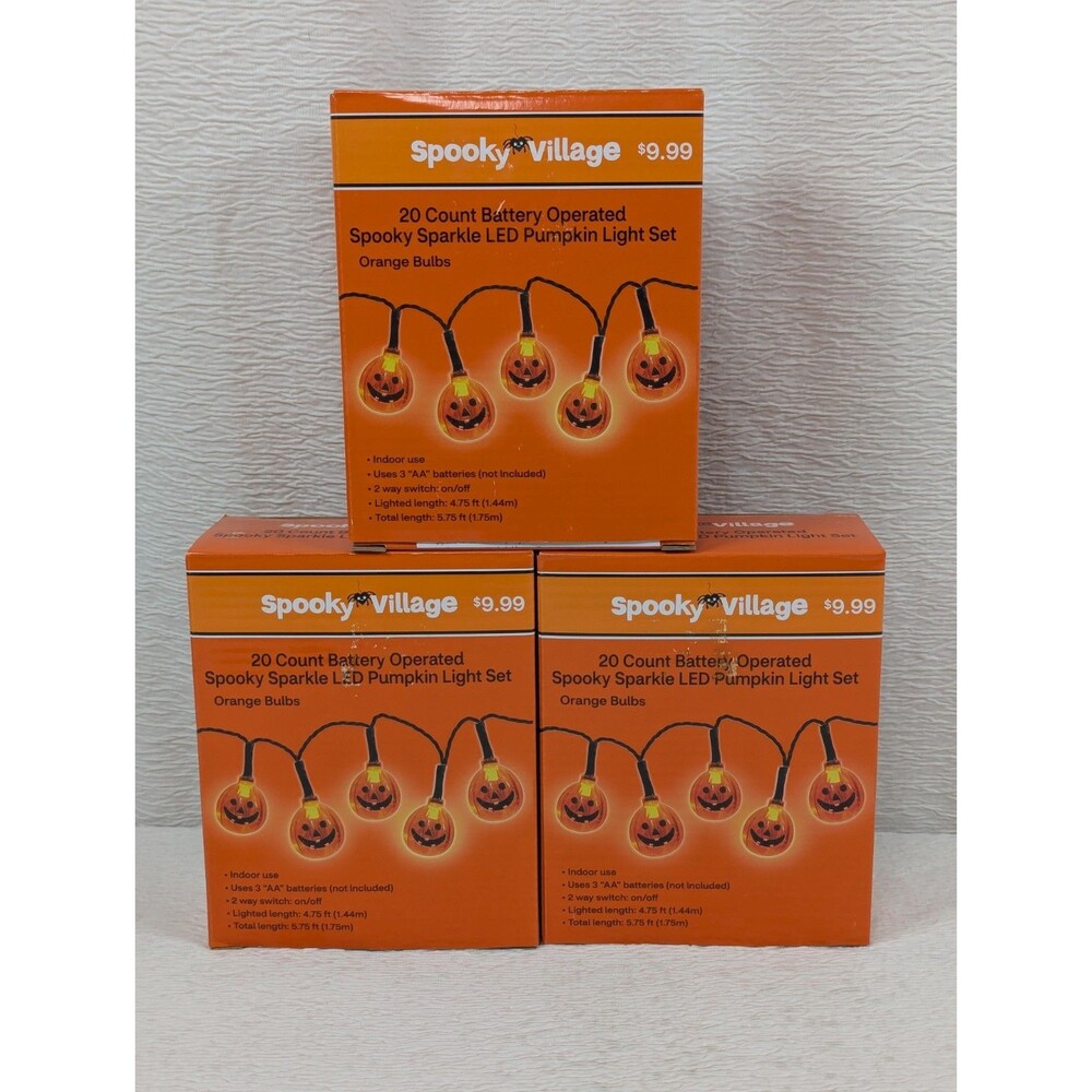 Spooky village - 20 count battery operated Pumpkin LED lights purple - 3 Pack